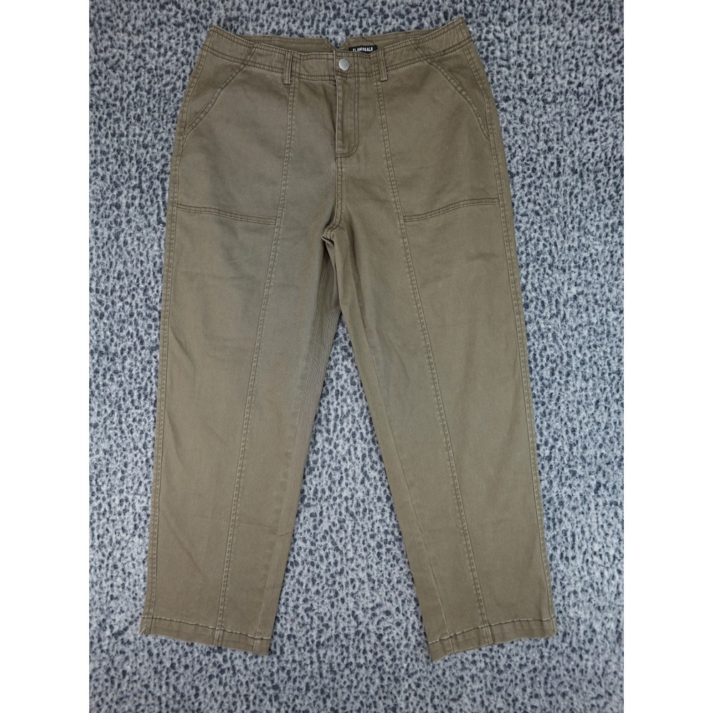 Flamingals Utility Pants Womens 31 Olive Green Seam Detail Straight Leg